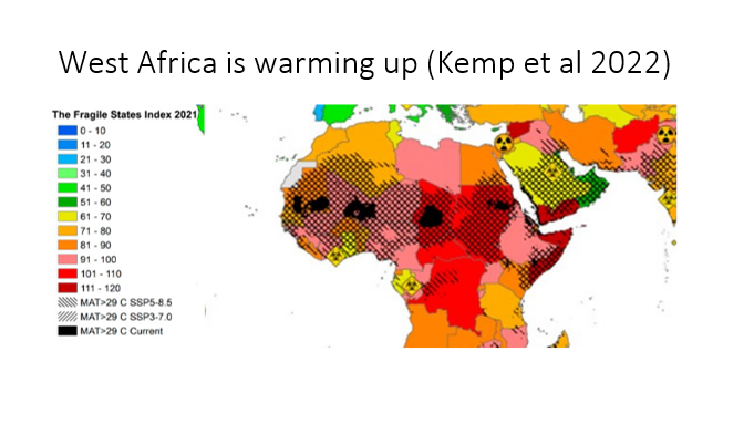 Food production will become more difficult in a large part of the Sahel due to a higher Mean Annual Temperature (MAT) resulting from climate change. 